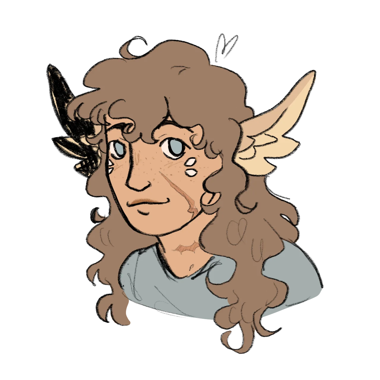 Assimar with long brown hair and white wings off head